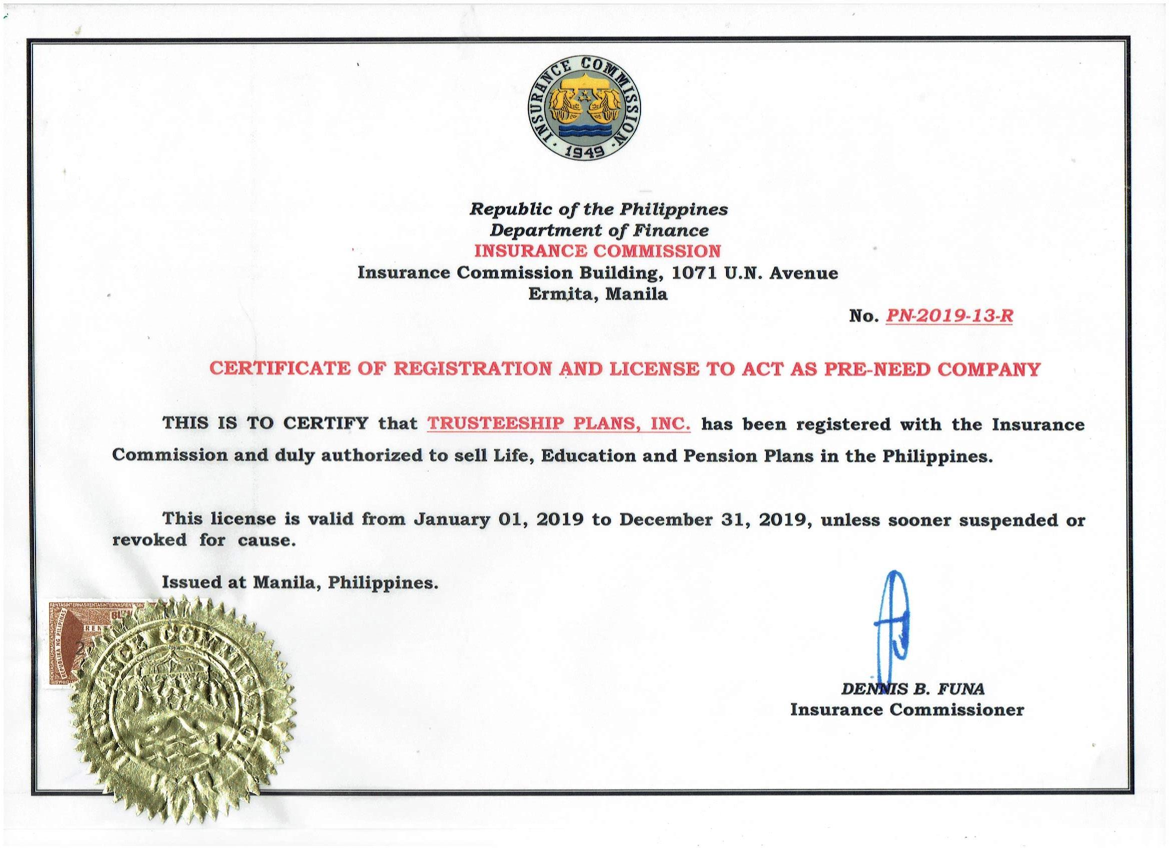 License TRUSTEESHIP PLANS, INC.